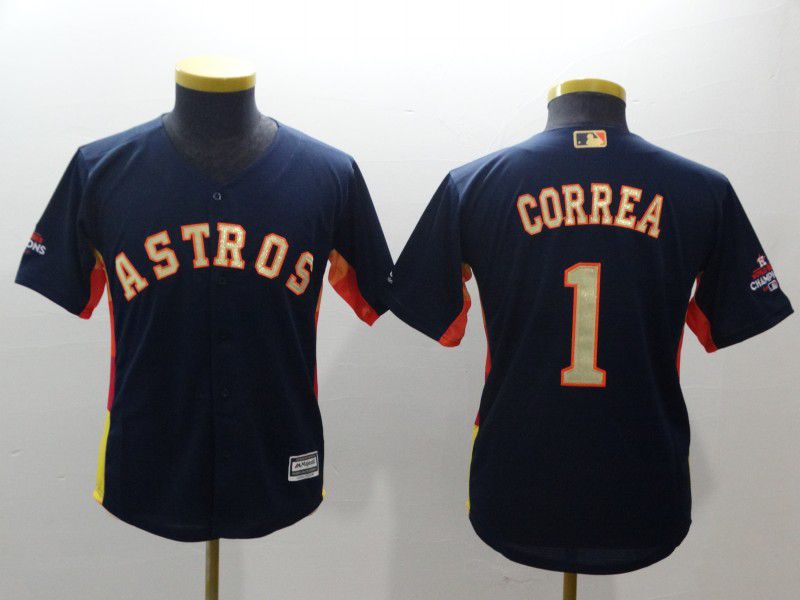 Youth Houston Astros #1 Correa Blue Champion Edition MLB Jerseys